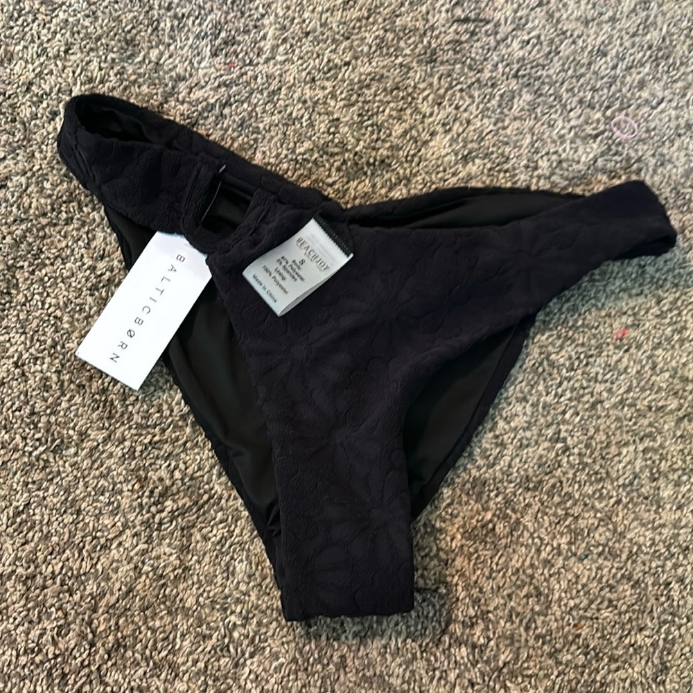 Beach Joy by Baltic Born Black Terry Floral Bikini Bottoms, Cheeky